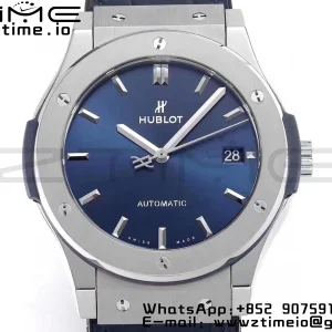 HUBLOT Classic Fusion 45mm 511.NX.7170.LR Titanium WWF 1:1 Best Edition Blue Dial on Blue Gummy Strap A2892 - Super Clone Watch | 1:1 Best Version