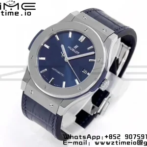 HUBLOT Classic Fusion 45mm 511.NX.7170.LR Titanium WWF 1:1 Best Edition Blue Dial on Blue Gummy Strap A2892 - Super Clone Watch | 1:1 Best Version