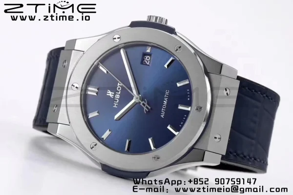 HUBLOT Classic Fusion 45mm 511.NX.7170.LR Titanium WWF 1:1 Best Edition Blue Dial on Blue Gummy Strap A2892 - Super Clone Watch | 1:1 Best Version
