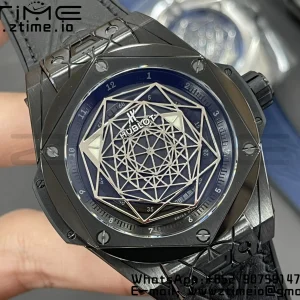 HUBLOT Big Bang Sang Bleu DLC Titanium 415.CX.1112.VR.MXM18 WWF 1:1 Best Edition Black Skeletonal Dial On Black Gummy Strap Asian HB1213 - Super Clone Watch | 1:1 Best Version