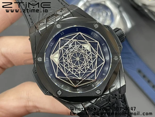 HUBLOT Big Bang Sang Bleu DLC Titanium 415.CX.1112.VR.MXM18 WWF 1:1 Best Edition Black Skeletonal Dial On Black Gummy Strap Asian HB1213 - Super Clone Watch | 1:1 Best Version
