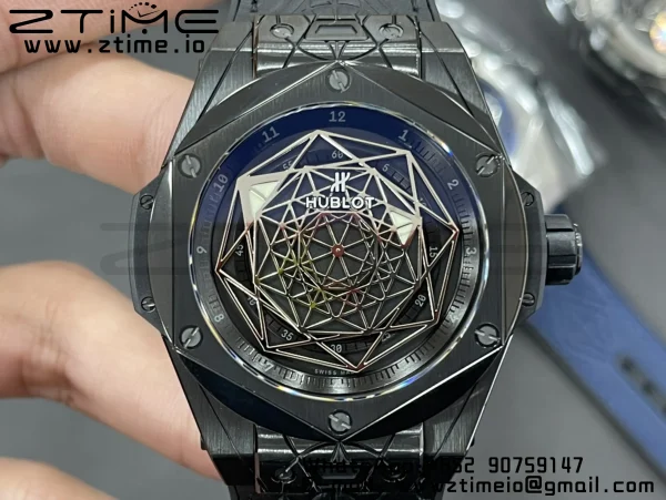 HUBLOT Big Bang Sang Bleu DLC Titanium 415.CX.1112.VR.MXM18 WWF 1:1 Best Edition Black Skeletonal Dial On Black Gummy Strap Asian HB1213 - Super Clone Watch | 1:1 Best Version