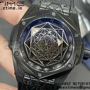 HUBLOT Big Bang Sang Bleu DLC Titanium 415.CX.1112.VR.MXM18 WWF 1:1 Best Edition Black Skeletonal Dial On Black Gummy Strap Asian HB1213 - Super Clone Watch | 1:1 Best Version