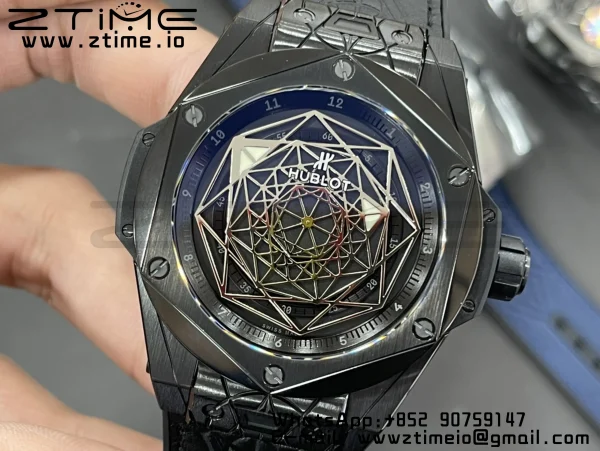 HUBLOT Big Bang Sang Bleu DLC Titanium 415.CX.1112.VR.MXM18 WWF 1:1 Best Edition Black Skeletonal Dial On Black Gummy Strap Asian HB1213 - Super Clone Watch | 1:1 Best Version