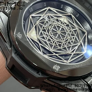 HUBLOT Big Bang Sang Bleu DLC Titanium 415.CX.1112.VR.MXM18 WWF 1:1 Best Edition Black Skeletonal Dial On Black Gummy Strap Asian HB1213 - Super Clone Watch | 1:1 Best Version