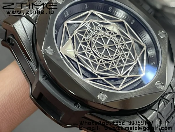 HUBLOT Big Bang Sang Bleu DLC Titanium 415.CX.1112.VR.MXM18 WWF 1:1 Best Edition Black Skeletonal Dial On Black Gummy Strap Asian HB1213 - Super Clone Watch | 1:1 Best Version