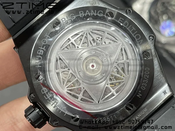 HUBLOT Big Bang Sang Bleu DLC Titanium 415.CX.1112.VR.MXM18 WWF 1:1 Best Edition Black Skeletonal Dial On Black Gummy Strap Asian HB1213 - Super Clone Watch | 1:1 Best Version