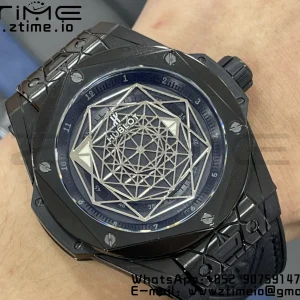 HUBLOT Big Bang Sang Bleu DLC Titanium 415.CX.1112.VR.MXM18 WWF 1:1 Best Edition Black Skeletonal Dial On Black Gummy Strap Asian HB1213 - Super Clone Watch | 1:1 Best Version