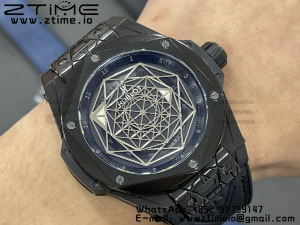 HUBLOT Big Bang Sang Bleu DLC Titanium 415.CX.1112.VR.MXM18 WWF 1:1 Best Edition Black Skeletonal Dial On Black Gummy Strap Asian HB1213 - Super Clone Watch | 1:1 Best Version