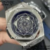 HUBLOT ビッグ・バン サング・ブルー チタニウム 415.NX.1112.VR.MXM16 WWF 1:1 ベスト・エディション ブラック・スケルトン・ダイヤル・ブラック・グミー・ストラップ Asian HB1213 - スーパークローン・ウォッチ｜1:1 ベスト・バージョン