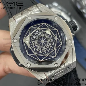 HUBLOT Big Bang Sang Bleu Titanium 415.NX.1112.VR.MXM16 WWF 1:1 Best Edition Black Skeletonal Dial On Black Gummy Strap Asian HB1213 - Super Clone Watch | 1:1 Best Version