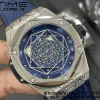 HUBLOT ビッグ・バン サング・ブルー チタニウム 415.NX.7179.VR.MXM18 WWF 1:1 ベスト・エディション ブルー・スケルトン文字盤 ブルー・グミ・ストラップ アジアン HB1213 - スーパークローン・ウォッチ｜1:1 ベスト・バージョン