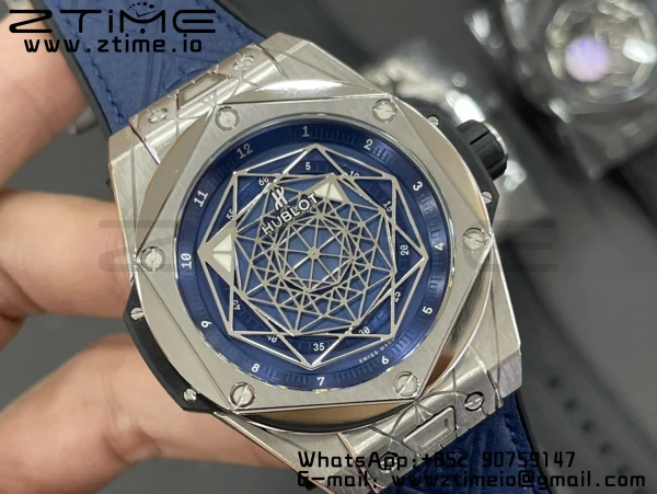 HUBLOT Big Bang Sang Bleu Titanium 415.NX.7179.VR.MXM18 WWF 1:1 Best Edition Blue Skeletonal Dial On Blue Gummy Strap Asian HB1213 - Super Clone Watch | 1:1 Best Version