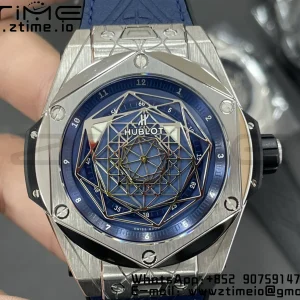 HUBLOT Big Bang Sang Bleu Titanium 415.NX.7179.VR.MXM18 WWF 1:1 Best Edition Blue Skeletonal Dial On Blue Gummy Strap Asian HB1213 - Super Clone Watch | 1:1 Best Version
