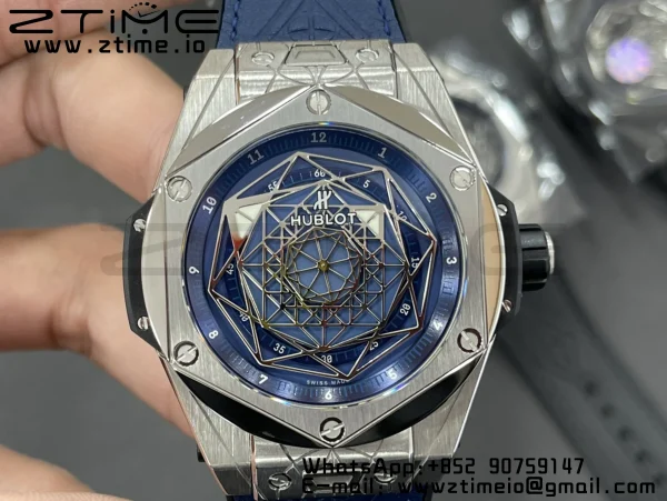 HUBLOT Big Bang Sang Bleu Titanium 415.NX.7179.VR.MXM18 WWF 1:1 Best Edition Blue Skeletonal Dial On Blue Gummy Strap Asian HB1213 - Super Clone Watch | 1:1 Best Version