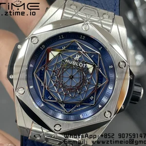 HUBLOT Big Bang Sang Bleu Titanium 415.NX.7179.VR.MXM18 WWF 1:1 Best Edition Blue Skeletonal Dial On Blue Gummy Strap Asian HB1213 - Super Clone Watch | 1:1 Best Version