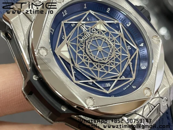 HUBLOT Big Bang Sang Bleu Titanium 415.NX.7179.VR.MXM18 WWF 1:1 Best Edition Blue Skeletonal Dial On Blue Gummy Strap Asian HB1213 - Super Clone Watch | 1:1 Best Version