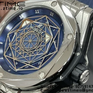 HUBLOT Big Bang Sang Bleu Titanium 415.NX.7179.VR.MXM18 WWF 1:1 Best Edition Blue Skeletonal Dial On Blue Gummy Strap Asian HB1213 - Super Clone Watch | 1:1 Best Version