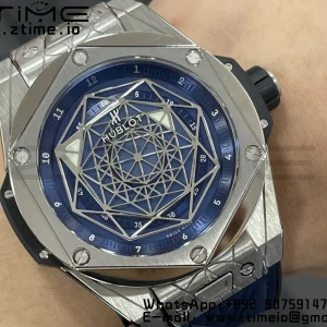 HUBLOT Big Bang Sang Bleu Titanium 415.NX.7179.VR.MXM18 WWF 1:1 Best Edition Blue Skeletonal Dial On Blue Gummy Strap Asian HB1213 - Super Clone Watch | 1:1 Best Version