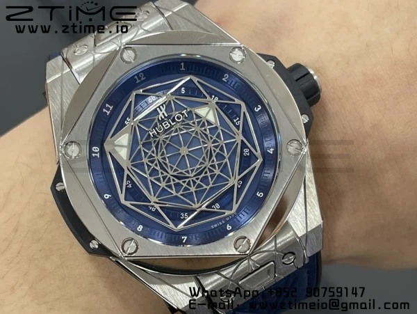 HUBLOT Big Bang Sang Bleu Titanium 415.NX.7179.VR.MXM18 WWF 1:1 Best Edition Blue Skeletonal Dial On Blue Gummy Strap Asian HB1213 - Super Clone Watch | 1:1 Best Version