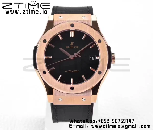 HUBLOT Classic Fusion 45mm 511.OX.1181.LR RG WWF 1:1 Best Edition Black Dial on Black Gummy Strap A2892 - Super Clone Watch | 1:1 Best Version