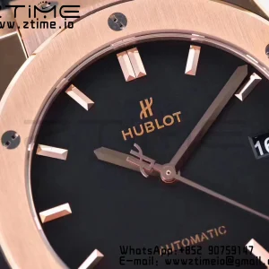 HUBLOT Classic Fusion 45mm 511.OX.1181.LR RG WWF 1:1 Best Edition Black Dial on Black Gummy Strap A2892 - Super Clone Watch | 1:1 Best Version
