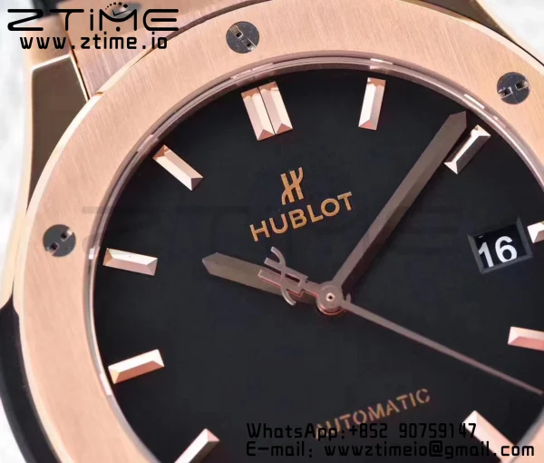 HUBLOT Classic Fusion 45mm 511.OX.1181.LR RG WWF 1:1 Best Edition Black Dial on Black Gummy Strap A2892 - Super Clone Watch | 1:1 Best Version