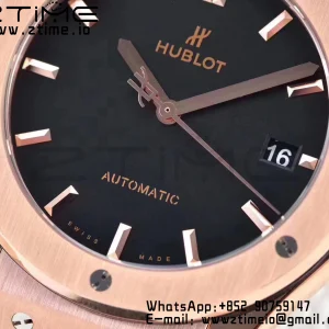 HUBLOT Classic Fusion 45mm 511.OX.1181.LR RG WWF 1:1 Best Edition Black Dial on Black Gummy Strap A2892 - Super Clone Watch | 1:1 Best Version
