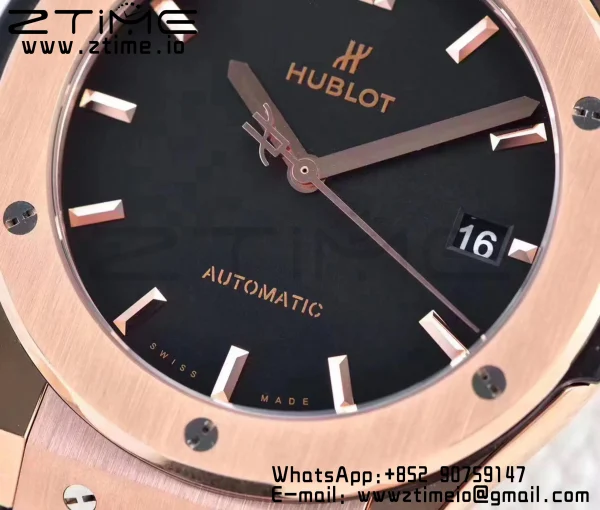HUBLOT Classic Fusion 45mm 511.OX.1181.LR RG WWF 1:1 Best Edition Black Dial on Black Gummy Strap A2892 - Super Clone Watch | 1:1 Best Version