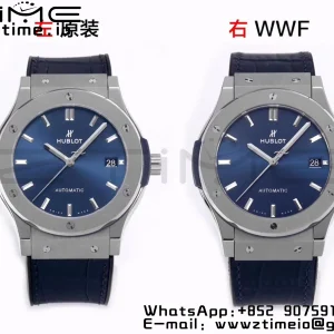 HUBLOT Classic Fusion 45mm 511.NX.7170.LR Titanium WWF 1:1 Best Edition Blue Dial on Blue Gummy Strap A2892 - Super Clone Watch | 1:1 Best Version