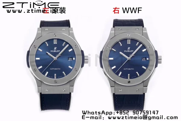 HUBLOT Classic Fusion 45mm 511.NX.7170.LR Titanium WWF 1:1 Best Edition Blue Dial on Blue Gummy Strap A2892 - Super Clone Watch | 1:1 Best Version