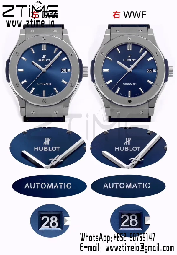 HUBLOT Classic Fusion 45mm 511.NX.7170.LR Titanium WWF 1:1 Best Edition Blue Dial on Blue Gummy Strap A2892 - Super Clone Watch | 1:1 Best Version