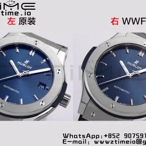 HUBLOT Classic Fusion 45mm 511.NX.7170.LR Titanium WWF 1:1 Best Edition Blue Dial on Blue Gummy Strap A2892 - Super Clone Watch | 1:1 Best Version