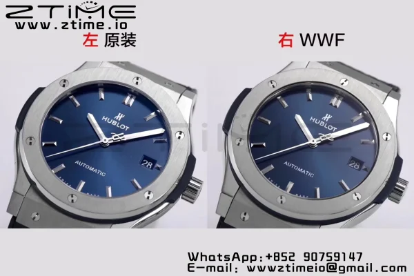 HUBLOT Classic Fusion 45mm 511.NX.7170.LR Titanium WWF 1:1 Best Edition Blue Dial on Blue Gummy Strap A2892 - Super Clone Watch | 1:1 Best Version