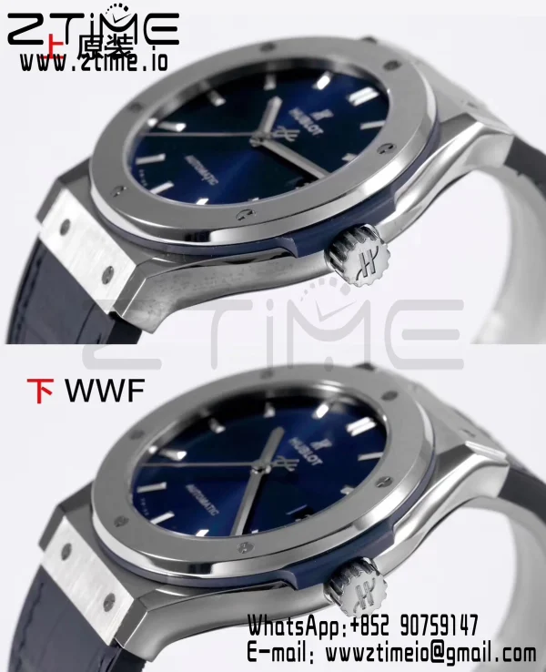 HUBLOT Classic Fusion 45mm 511.NX.7170.LR Titanium WWF 1:1 Best Edition Blue Dial on Blue Gummy Strap A2892 - Super Clone Watch | 1:1 Best Version