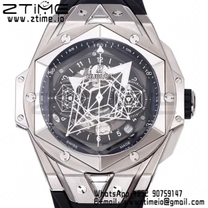 HUBLOT Big Bang Sang Bleu II Chrono 418.NX.1107.RX.MXM19 Titanium BBF Best Edition SS Bezel Black Dial on Black Rubber Strap HUB1240 - Super Clone Watch | 1:1 Best Version