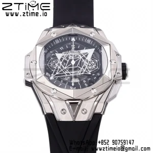 HUBLOT Big Bang Sang Bleu II Chrono 418.NX.1107.RX.MXM19 Titanium BBF Best Edition SS Bezel Black Dial on Black Rubber Strap HUB1240 - Super Clone Watch | 1:1 Best Version