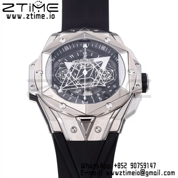 HUBLOT Big Bang Sang Bleu II Chrono 418.NX.1107.RX.MXM19 Titanium BBF Best Edition SS Bezel Black Dial on Black Rubber Strap HUB1240 - Super Clone Watch | 1:1 Best Version