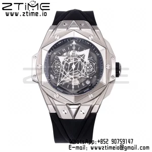 HUBLOT Big Bang Sang Bleu II Chrono 418.NX.1107.RX.MXM19 Titanium BBF Best Edition SS Bezel Black Dial on Black Rubber Strap HUB1240 - Super Clone Watch | 1:1 Best Version