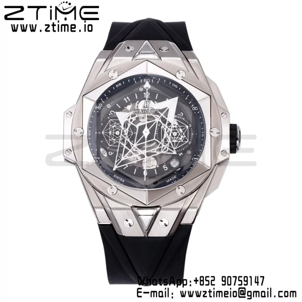 HUBLOT Big Bang Sang Bleu II Chrono 418.NX.1107.RX.MXM19 Titanium BBF Best Edition SS Bezel Black Dial on Black Rubber Strap HUB1240 - Super Clone Watch | 1:1 Best Version