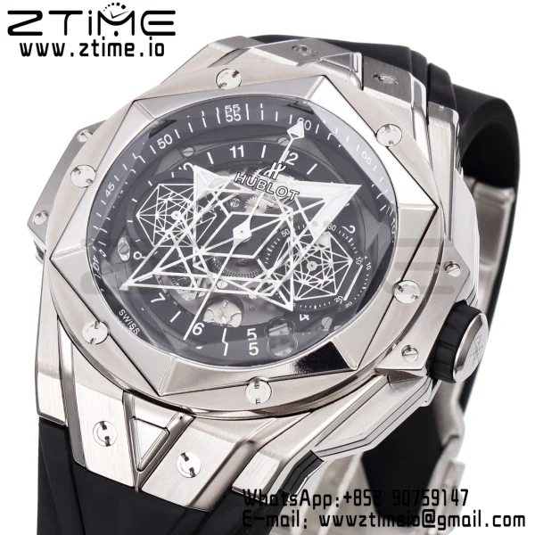 HUBLOT Big Bang Sang Bleu II Chrono 418.NX.1107.RX.MXM19 Titanium BBF Best Edition SS Bezel Black Dial on Black Rubber Strap HUB1240 - Super Clone Watch | 1:1 Best Version