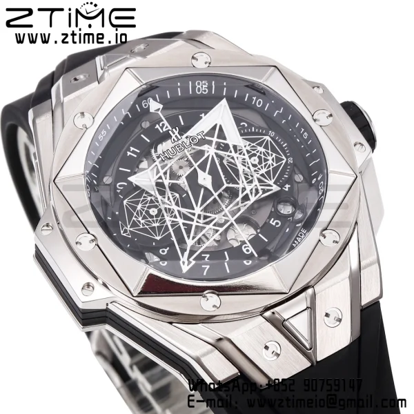 HUBLOT Big Bang Sang Bleu II Chrono 418.NX.1107.RX.MXM19 Titanium BBF Best Edition SS Bezel Black Dial on Black Rubber Strap HUB1240 - Super Clone Watch | 1:1 Best Version