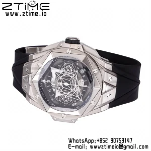 HUBLOT Big Bang Sang Bleu II Chrono 418.NX.1107.RX.MXM19 Titanium BBF Best Edition SS Bezel Black Dial on Black Rubber Strap HUB1240 - Super Clone Watch | 1:1 Best Version