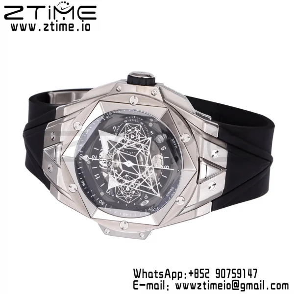HUBLOT Big Bang Sang Bleu II Chrono 418.NX.1107.RX.MXM19 Titanium BBF Best Edition SS Bezel Black Dial on Black Rubber Strap HUB1240 - Super Clone Watch | 1:1 Best Version