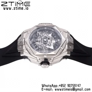 HUBLOT Big Bang Sang Bleu II Chrono 418.NX.1107.RX.MXM19 Titanium BBF Best Edition SS Bezel Black Dial on Black Rubber Strap HUB1240 - Super Clone Watch | 1:1 Best Version