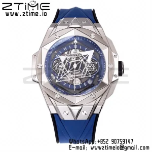 HUBLOT Big Bang Sang Bleu II Chrono 418.NX.5107.RX.MXM20 Titanium BBF Best Edition SS Bezel Blue Dial on Blue Rubber Strap HUB1240 - Super Clone Watch | 1:1 Best Version