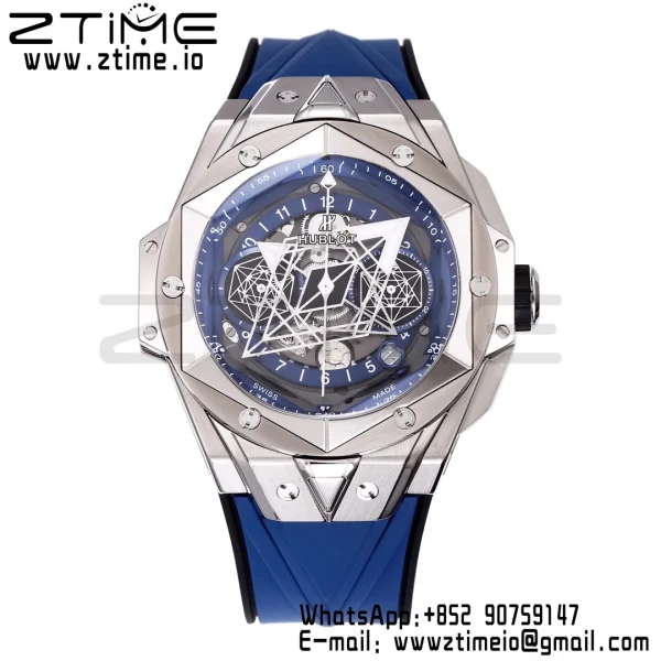 HUBLOT Big Bang Sang Bleu II Chrono 418.NX.5107.RX.MXM20 Titanium BBF Best Edition SS Bezel Blue Dial on Blue Rubber Strap HUB1240 - Super Clone Watch | 1:1 Best Version