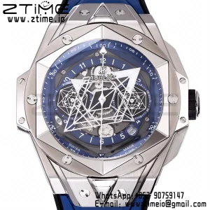HUBLOT Big Bang Sang Bleu II Chrono 418.NX.5107.RX.MXM20 Titanium BBF Best Edition SS Bezel Blue Dial on Blue Rubber Strap HUB1240 - Super Clone Watch | 1:1 Best Version