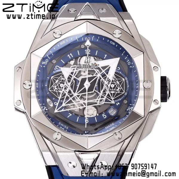 HUBLOT Big Bang Sang Bleu II Chrono 418.NX.5107.RX.MXM20 Titanium BBF Best Edition SS Bezel Blue Dial on Blue Rubber Strap HUB1240 - Super Clone Watch | 1:1 Best Version