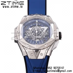 HUBLOT Big Bang Sang Bleu II Chrono 418.NX.5107.RX.MXM20 Titanium BBF Best Edition SS Bezel Blue Dial on Blue Rubber Strap HUB1240 - Super Clone Watch | 1:1 Best Version